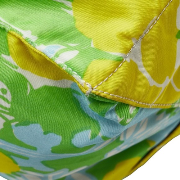 Prada Triangle Logo Plate Flower Tote Bag Green Yellow Blue - Picture 7 of 8